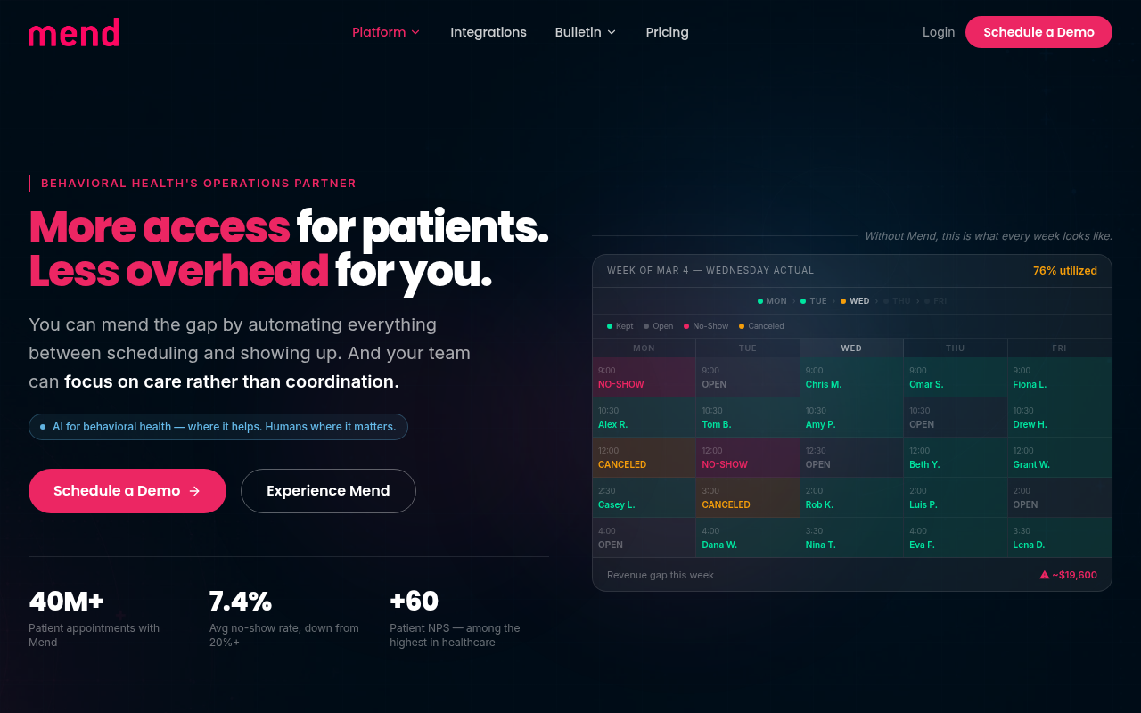 Mend product interface