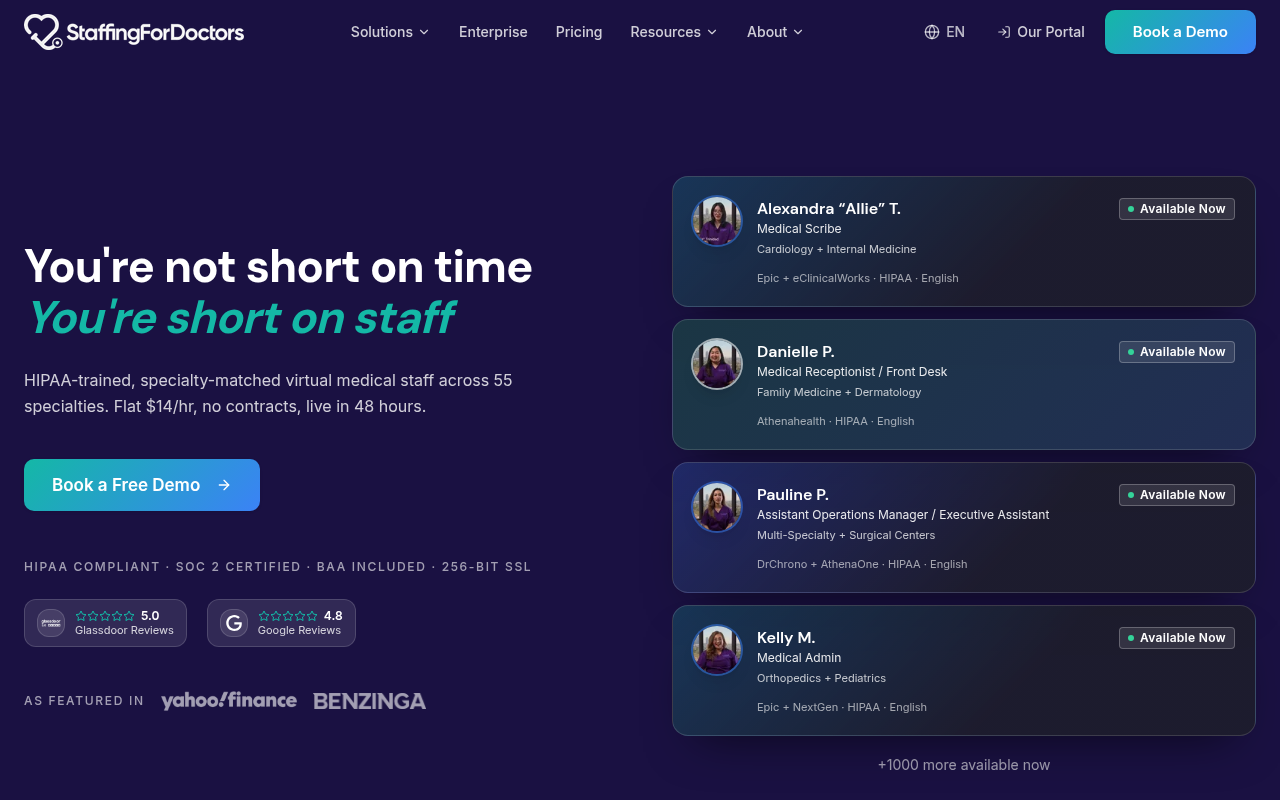 Staffing For Doctors product interface